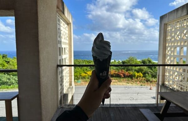 うるま市 宮城島 ぬちまーす観光製塩ファクトリー うみそら塩ソフト 青いソフトクリーム
