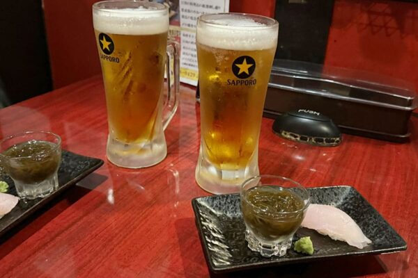 北谷町 砂辺 居酒屋 まぐろダイニング あまわり 生ビール 付き出し