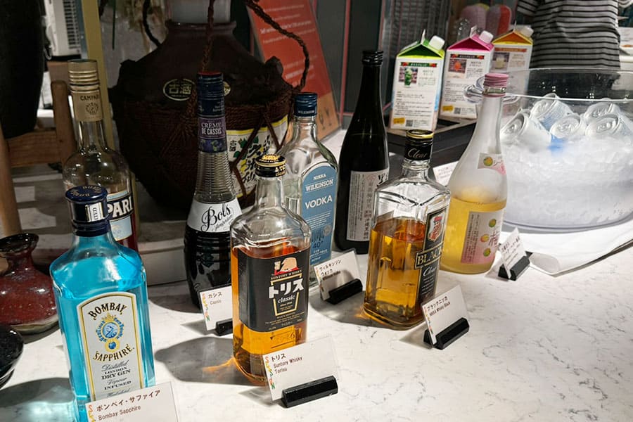 トゥインラインホテル 夕食 ビュッフェ 飲み放題 フリーフロー ウイスキー ジン ウォッカ スピリッツ