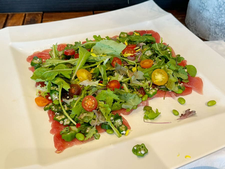 糸満市 サザンビーチホテル＆リゾート沖縄 ランチブッフェ マグロのネバネバカルパッチョ とろろソース