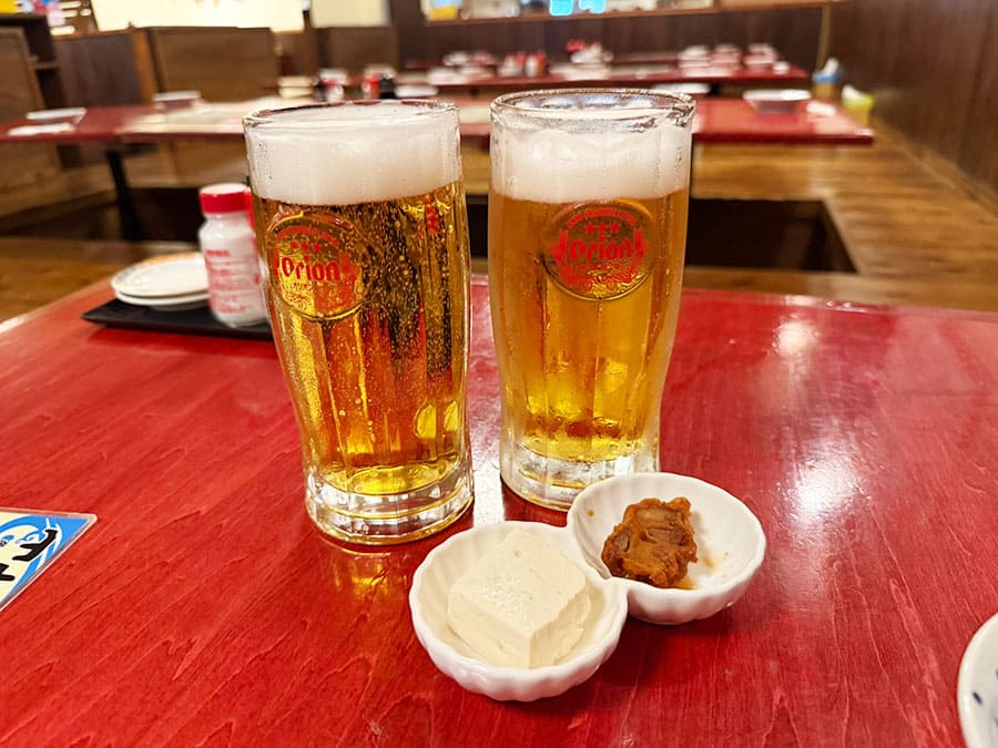 宮古島 居酒屋 海鮮酒家 中山 生ビール オリオンビール お通し