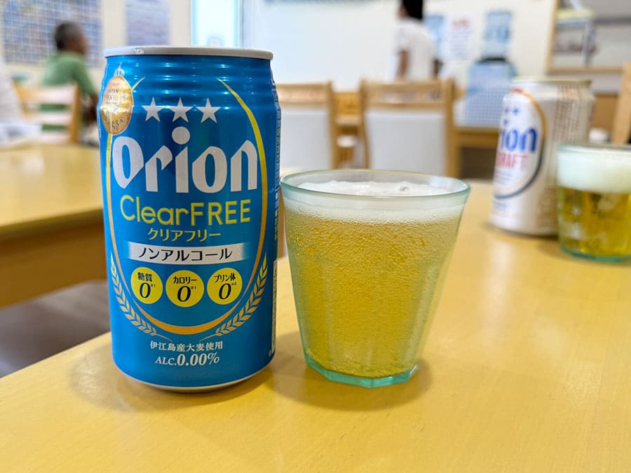 宮古諸島 伊良部島 佐良浜漁港 おーばんまい食堂 缶ビール オリオン ノンアルコール クリアフリー
