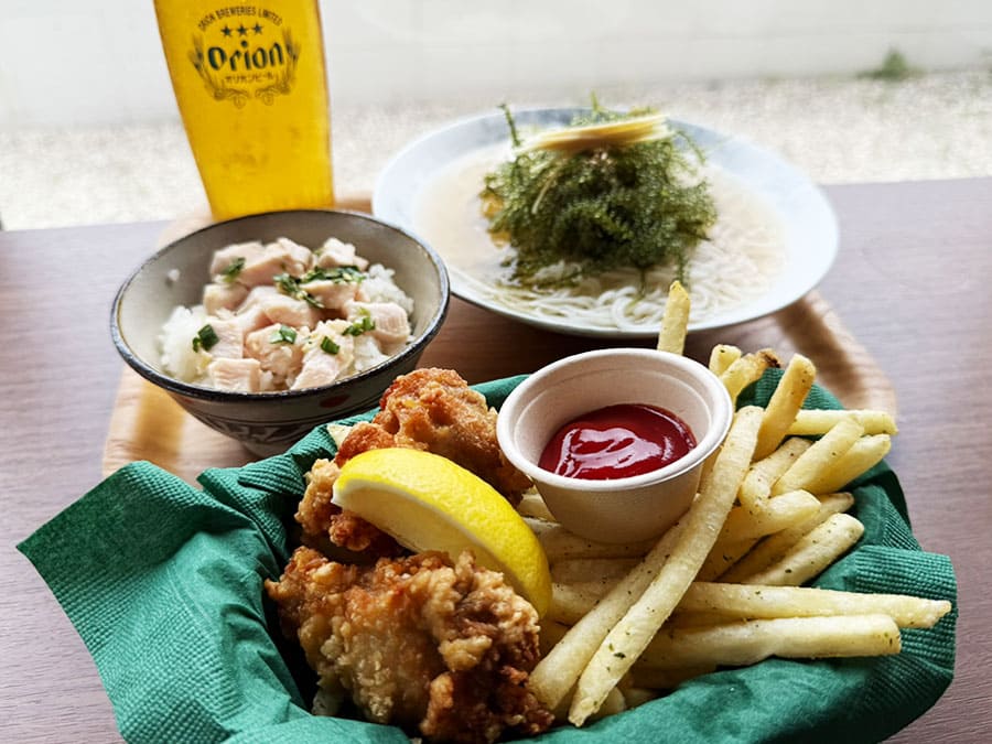 宮古島 宮古冷麺 オリオンビール 生ビール ミニ丼 タイ風鶏飯 チキンコンボ フライドチキン フレンチフライ