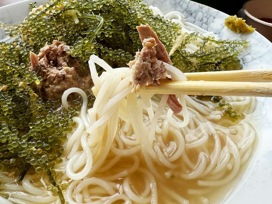 宮古島 宮古冷麺 海ぶどう かつおのなまり節 ツナマヨ風
